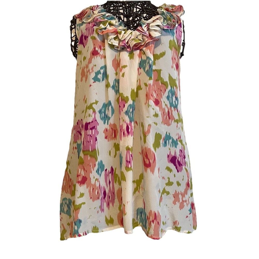 Women's M Silk Ruffled V Neck Top Fairycore Feminine Whimsical Y2K Coachella